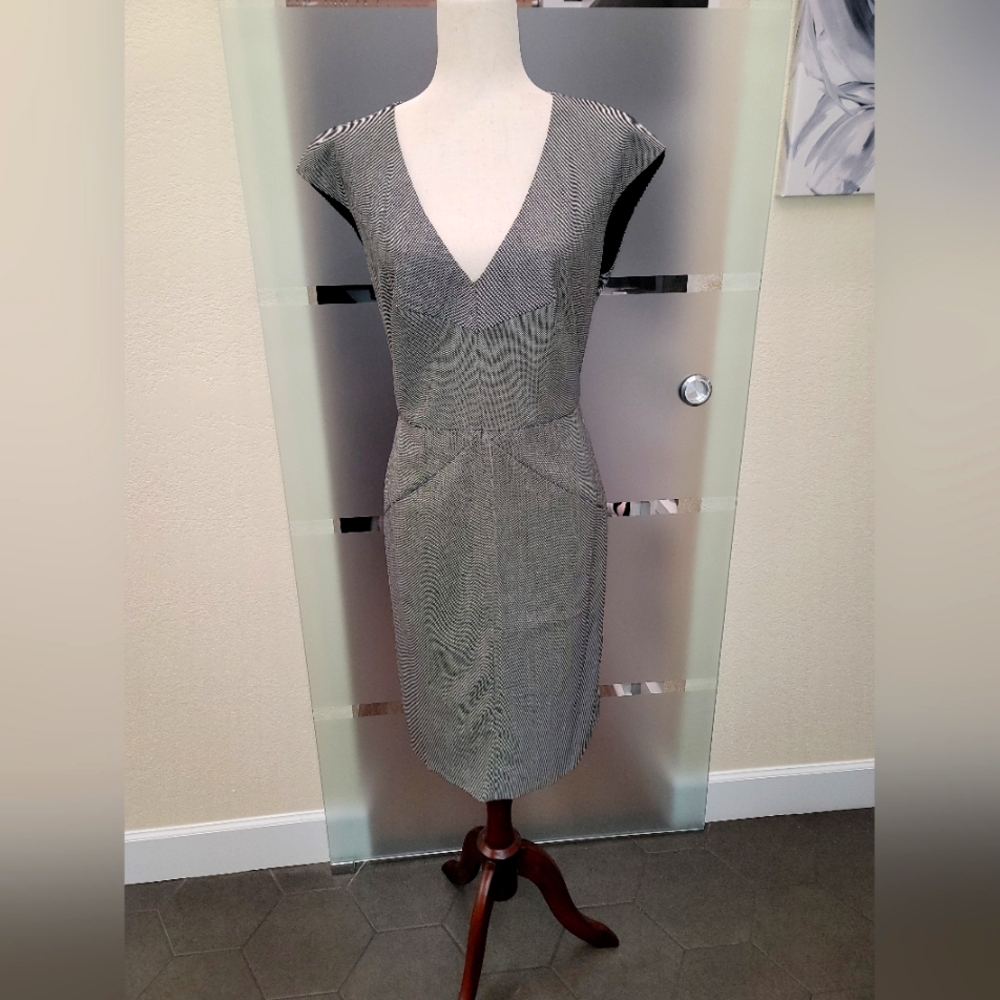 BOSS by Hugo Boss Grey Micro-check Sleeveless Sheath Dress sz 12